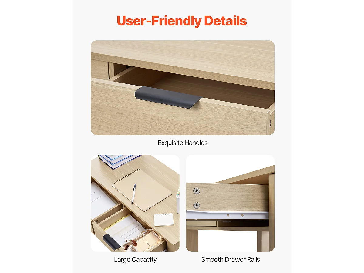 Tavolo da Ufficio Piccolo SucceBuy Scrivania per Computer Piccola con Cassetti in Legno Chiaro per Camera da Letto