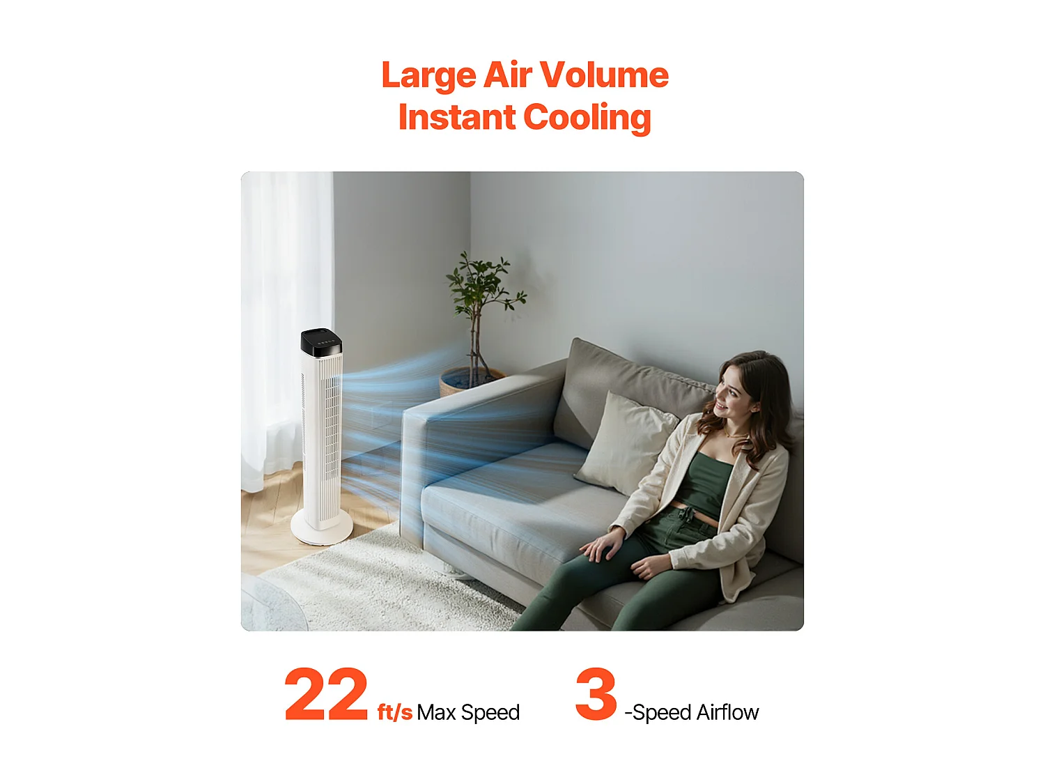 Ventilateur Colonne SucceBuy Ventilateur Tour 60W avec Minuterie 9 Heures et Télécommande, 6,7 m/s