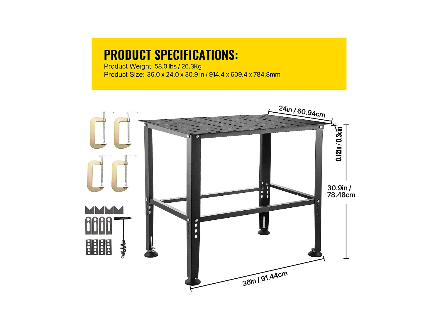 Mesa de Soldadura SucceBuy Mesa de Soldadura 91,44 x 60,96 cm (36" x 24"), Bancada de Trabalho com Capacidade de 363 kg (800 lb) e Furos de Montagem