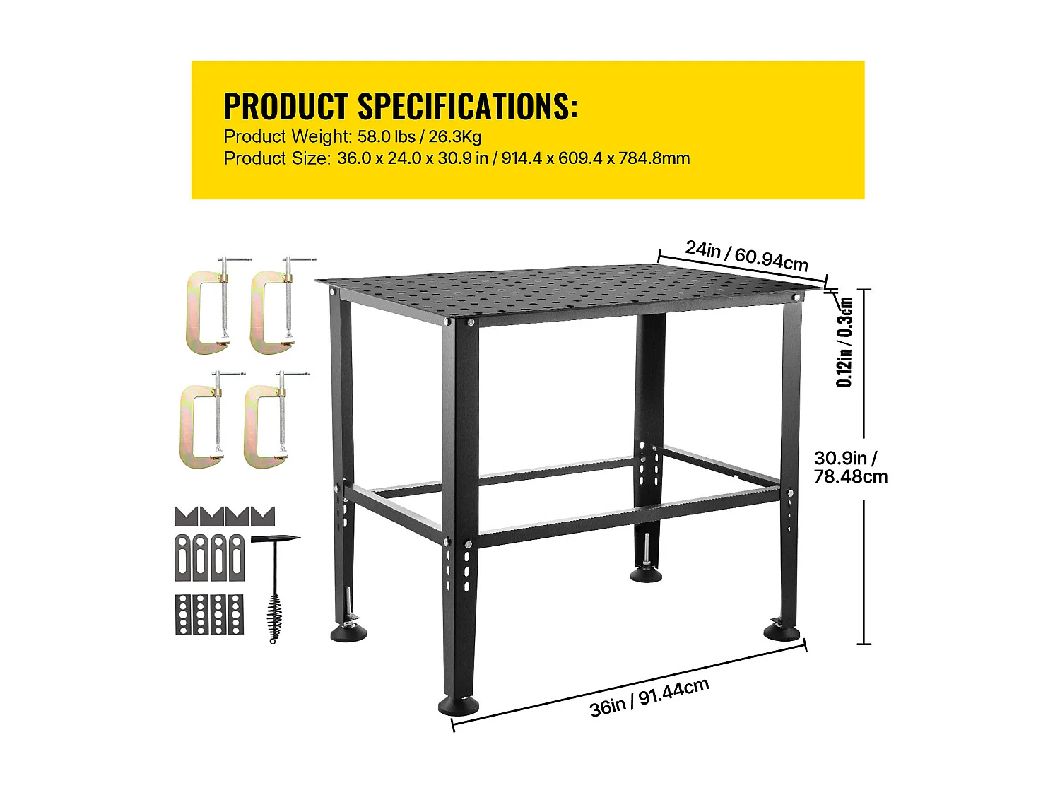Mesa de Soldadura SucceBuy Mesa de Soldadura de 91,44 x 60,96 cm (36" x 24"), Banco de Trabajo con Capacidad de 363 kg (800 lb) y Orificios de Montaje