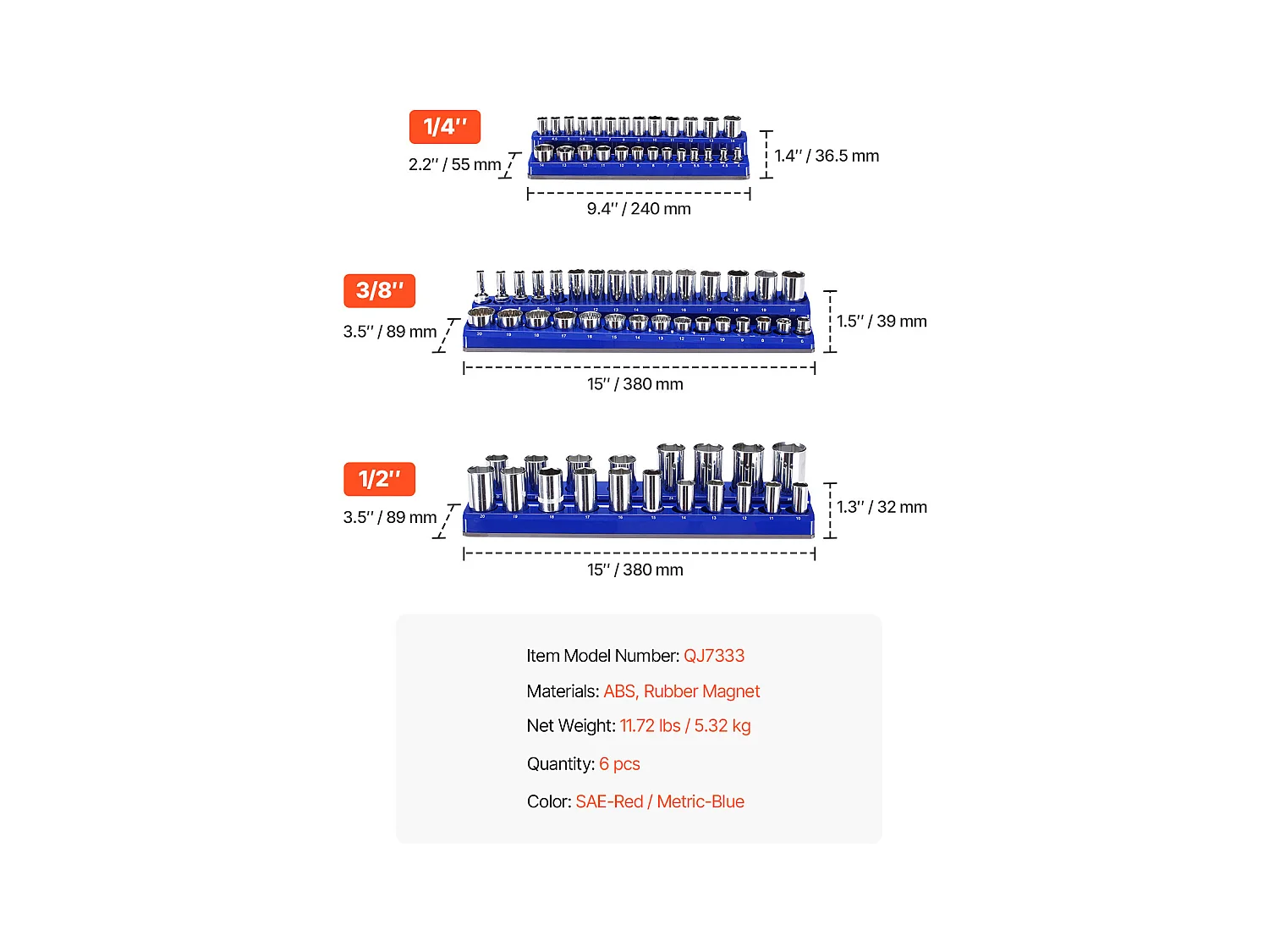 Kit Organizadores SucceBuy de Casquillos Magnéticos, 6 Piezas, Azul y Rojo, para Casquillos SAE y Métricos