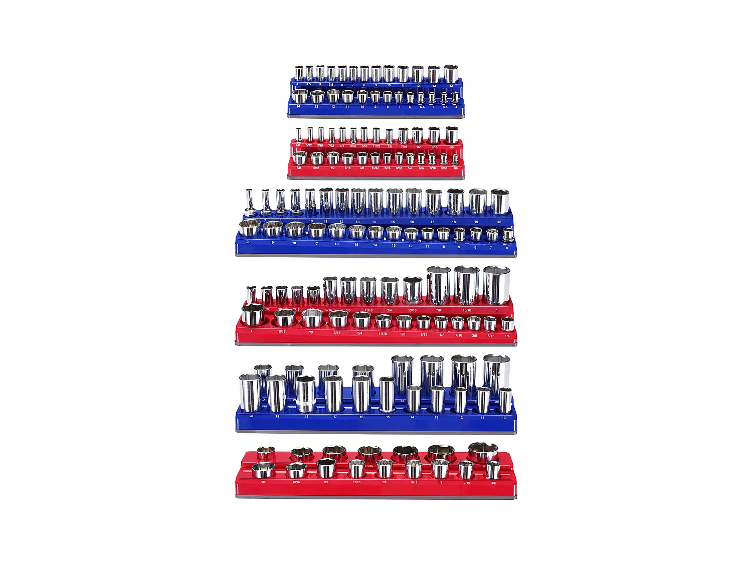 Kit Organizadores SucceBuy de Casquillos Magnéticos, 6 Piezas, Azul y Rojo, para Casquillos SAE y Métricos