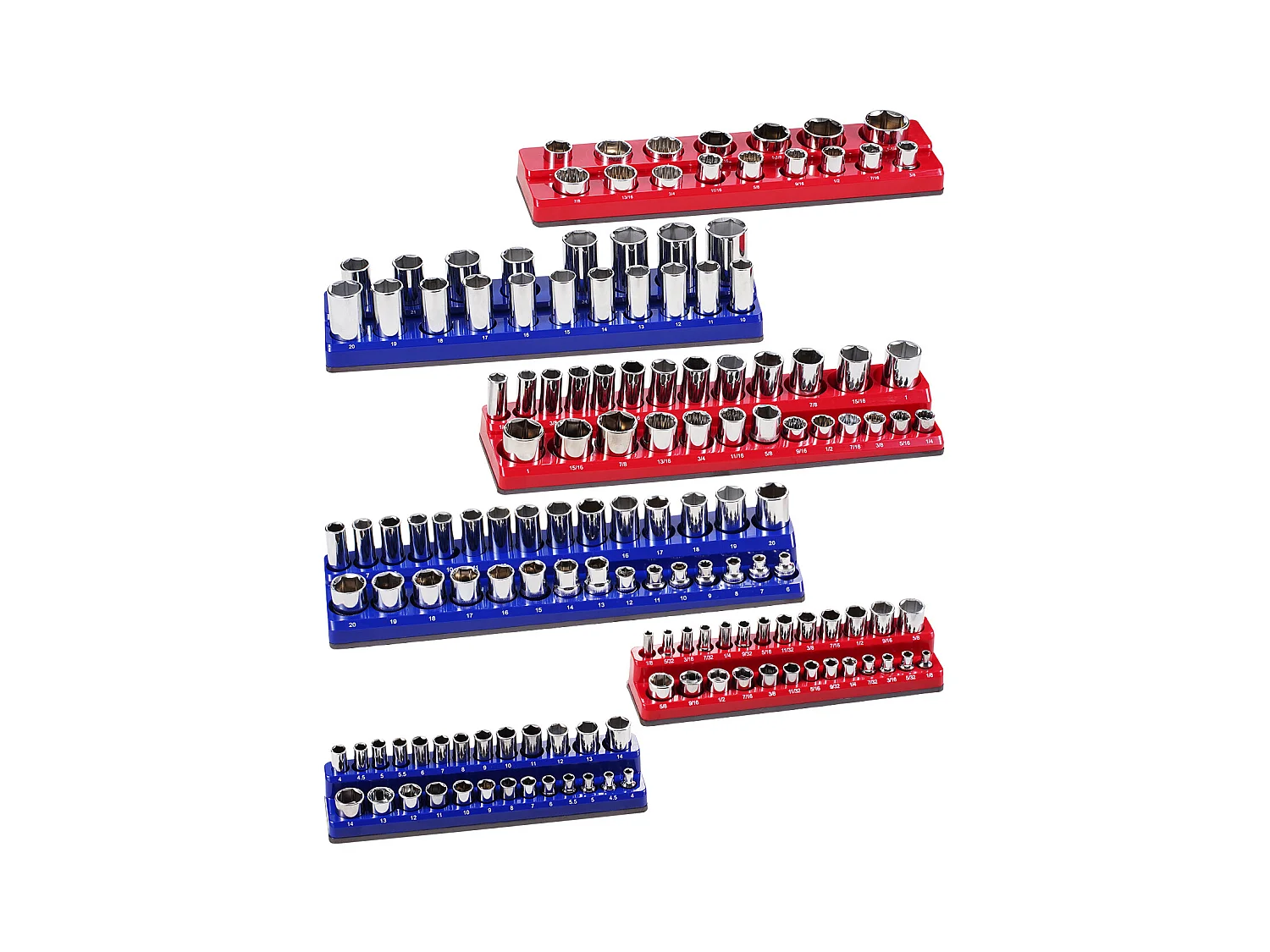 Kit Organizadores SucceBuy de Casquillos Magnéticos, 6 Piezas, Azul y Rojo, para Casquillos SAE y Métricos