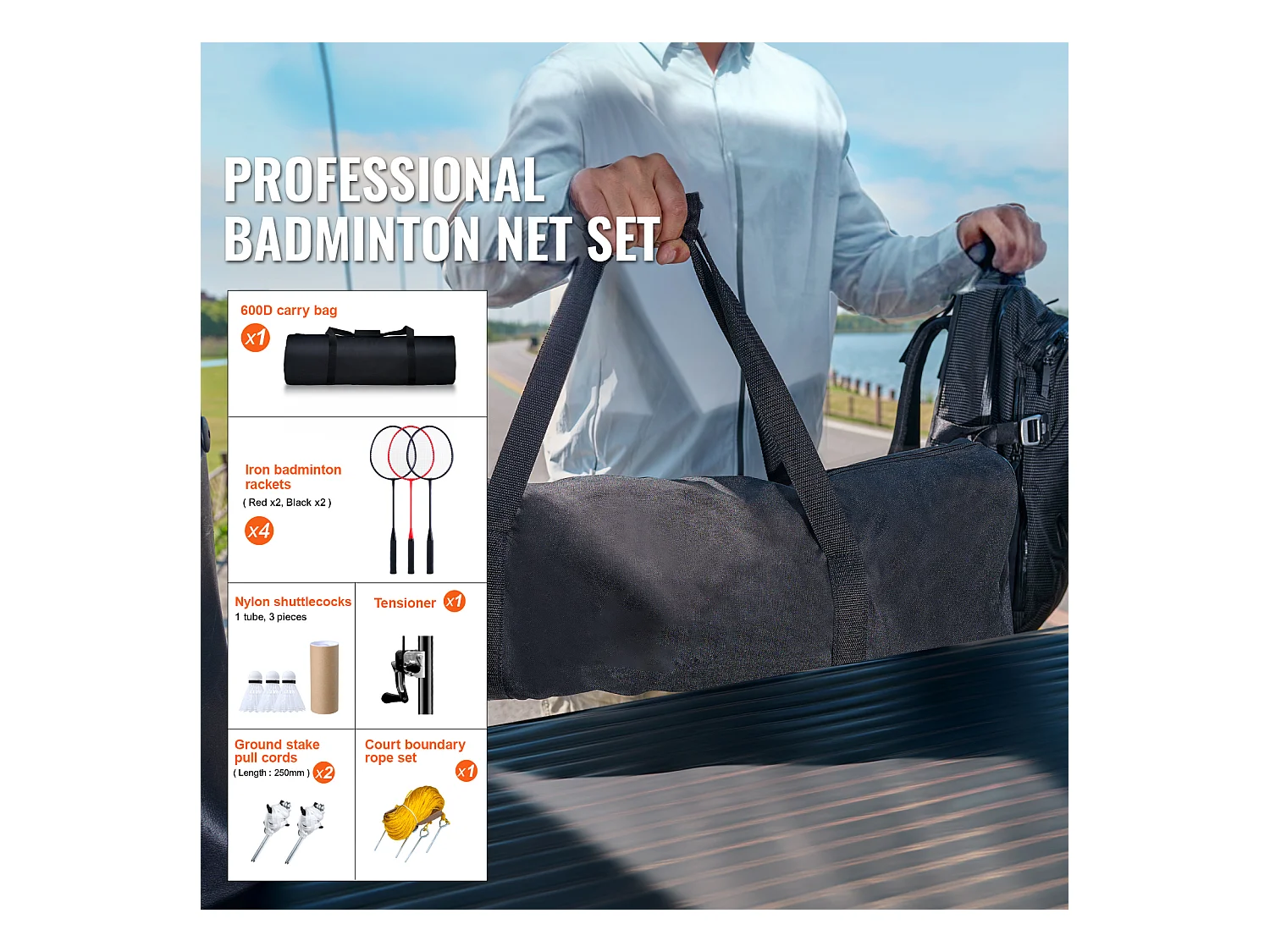 Filet de Badminton SucceBuy, Set Filet de Badminton Portable Extérieur avec Raquettes et Volants