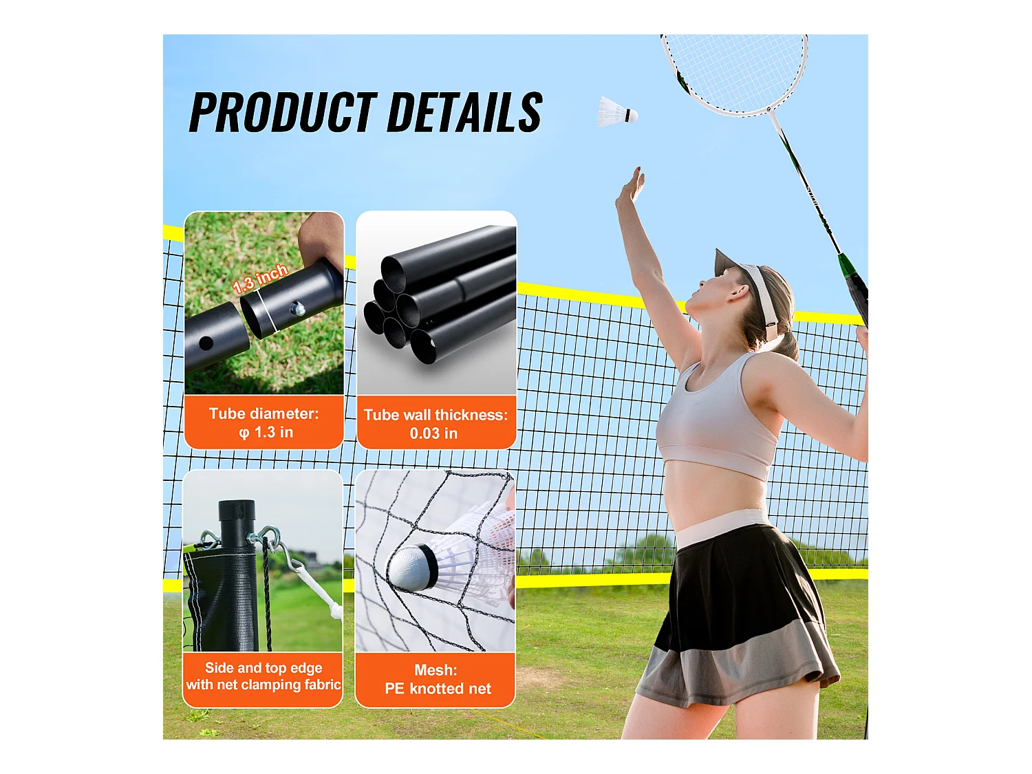 Filet de Badminton SucceBuy, Set Filet de Badminton Portable Extérieur avec Raquettes et Volants