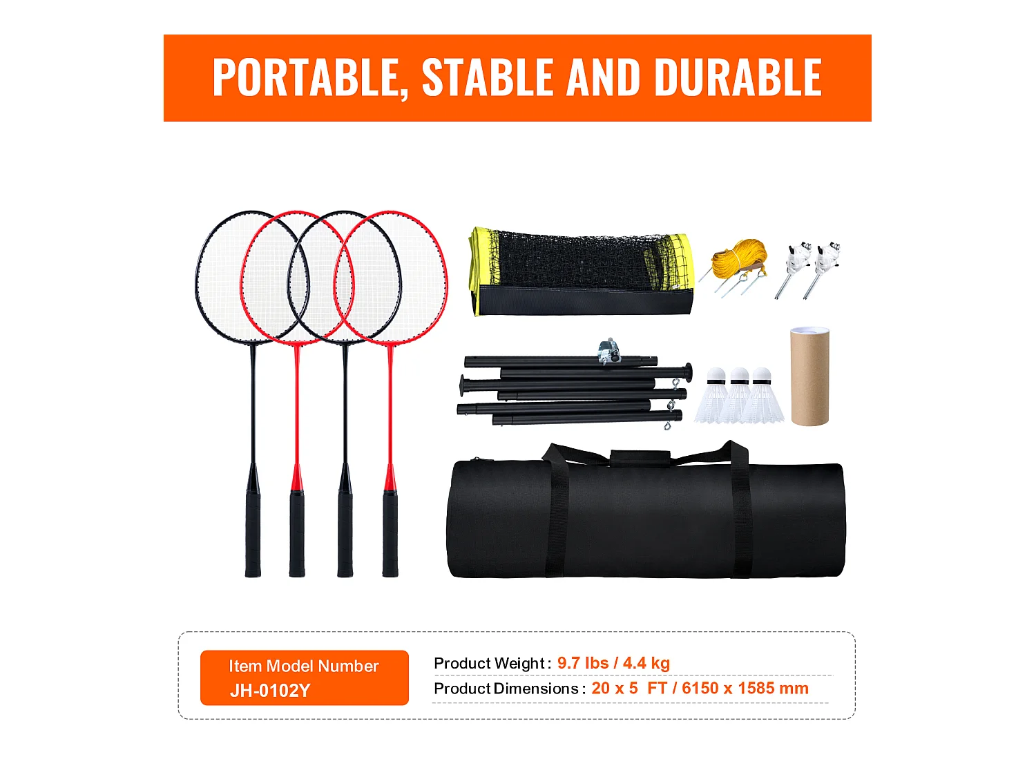 Filet de Badminton SucceBuy, Set Filet de Badminton Portable Extérieur avec Raquettes et Volants