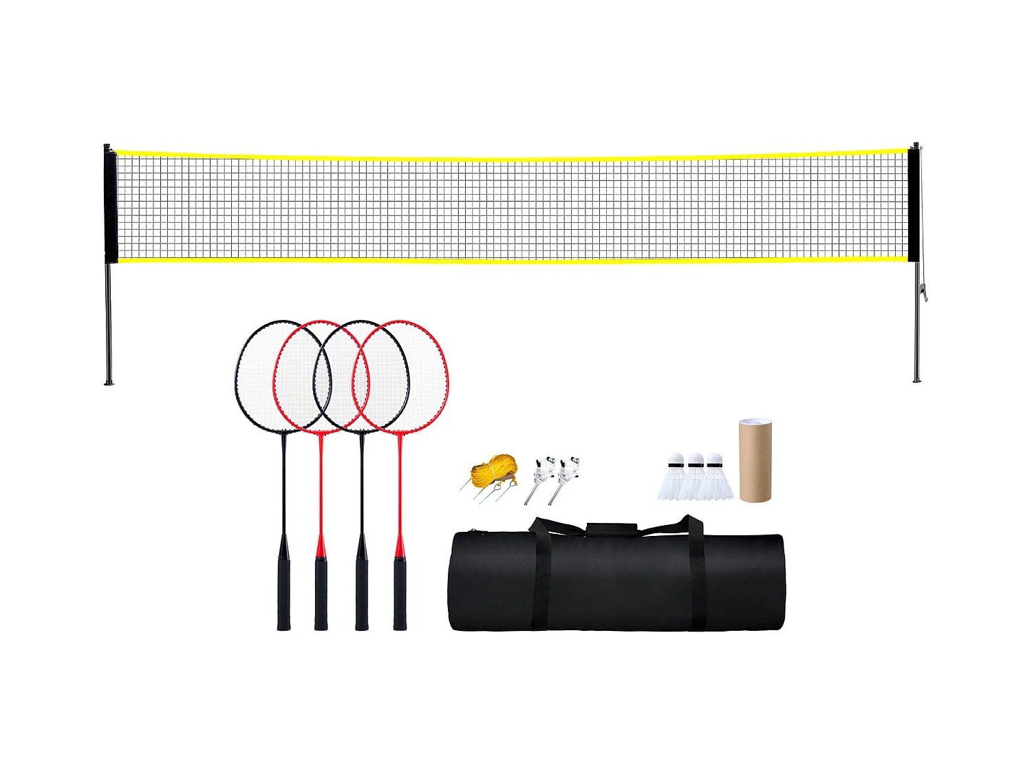 Badmintonnetz SucceBuy, Tragbares Outdoor-Badmintonnetz-Set mit Schlägern und Federbällen