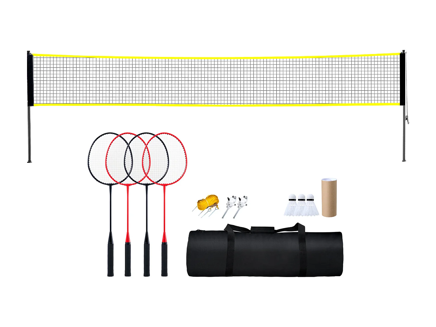 Filet de Badminton SucceBuy, Set Filet de Badminton Portable Extérieur avec Raquettes et Volants