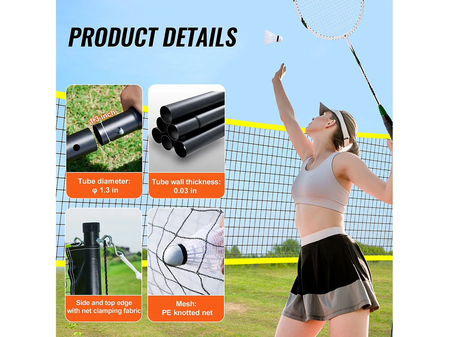 Filet de Badminton SucceBuy, Set Filet de Badminton Portable Extérieur avec Raquettes et Volants