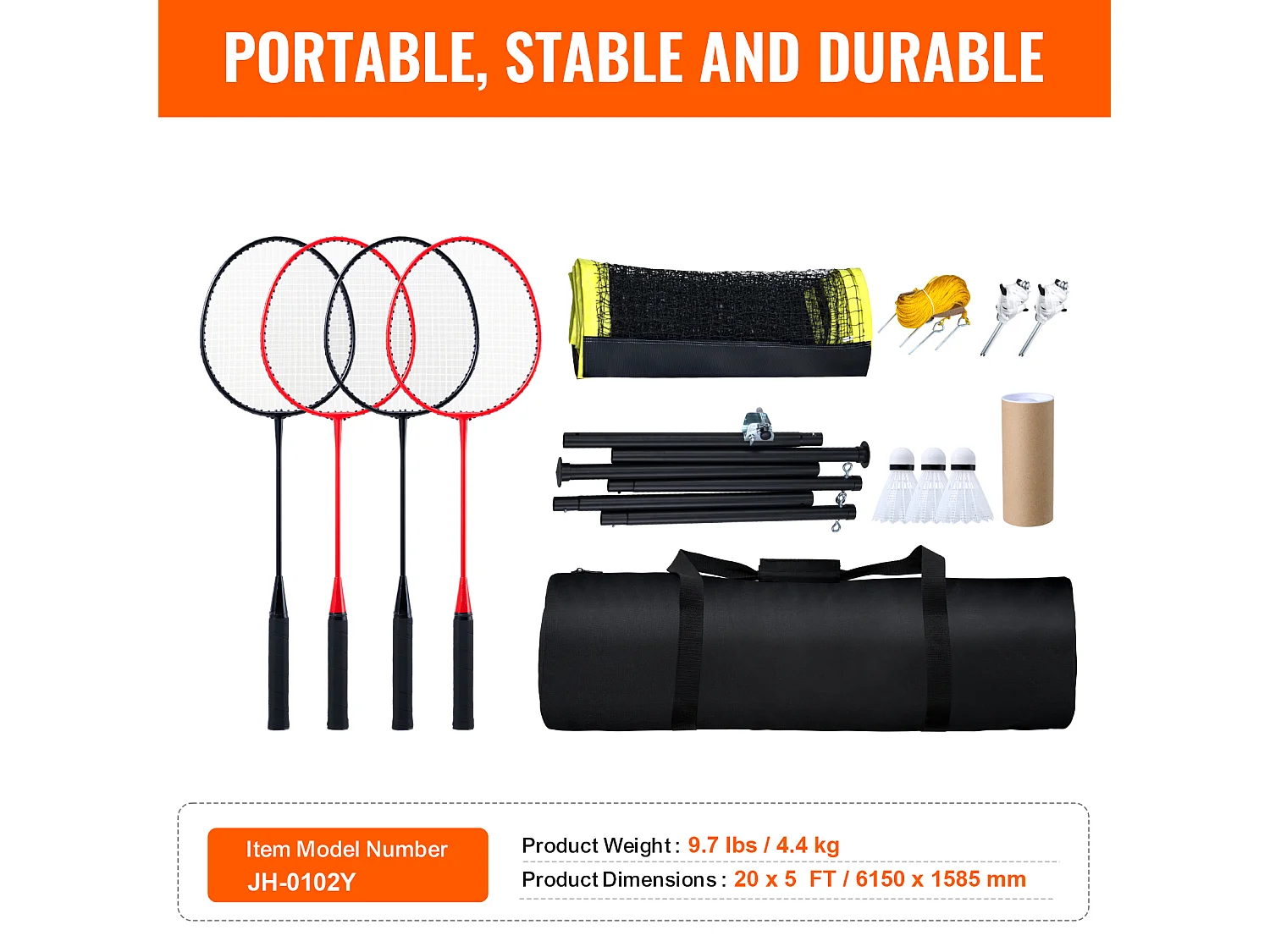Filet de Badminton SucceBuy, Set Filet de Badminton Portable Extérieur avec Raquettes et Volants