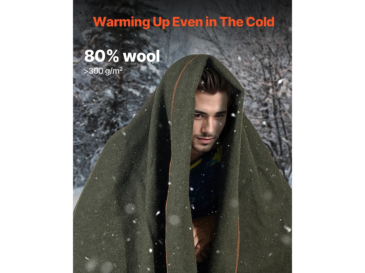 Couverture de Camping en Laine SucceBuy 162.56cm x 223.52cm Vert Armée Chaud pour l'Extérieur