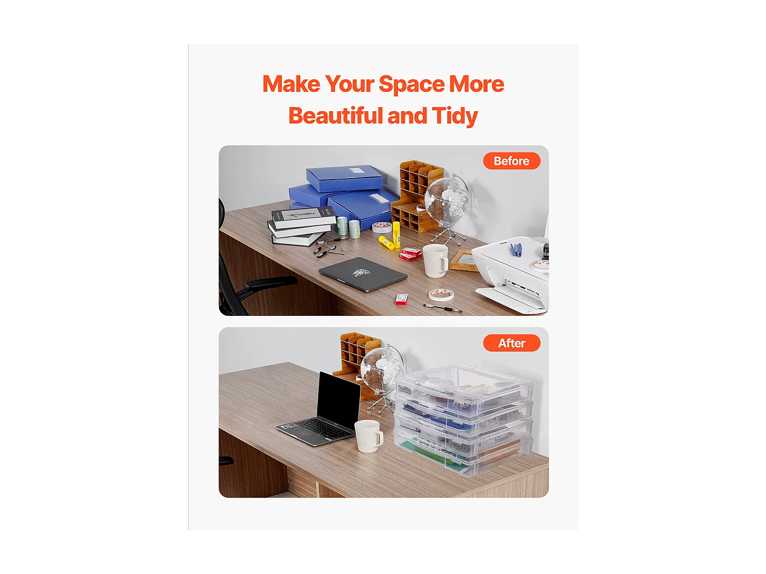 Rangement de Bureau SucceBuy, en Plastique Transparent, Lot de 4, Idéales pour le Scrapbooking, les Jeux et Bien Plus Encore