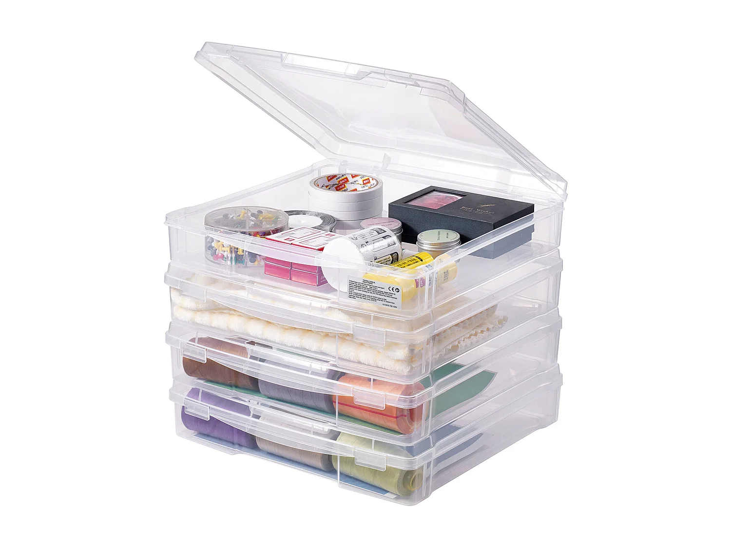 Rangement de Bureau SucceBuy, en Plastique Transparent, Lot de 4, Idéales pour le Scrapbooking, les Jeux et Bien Plus Encore