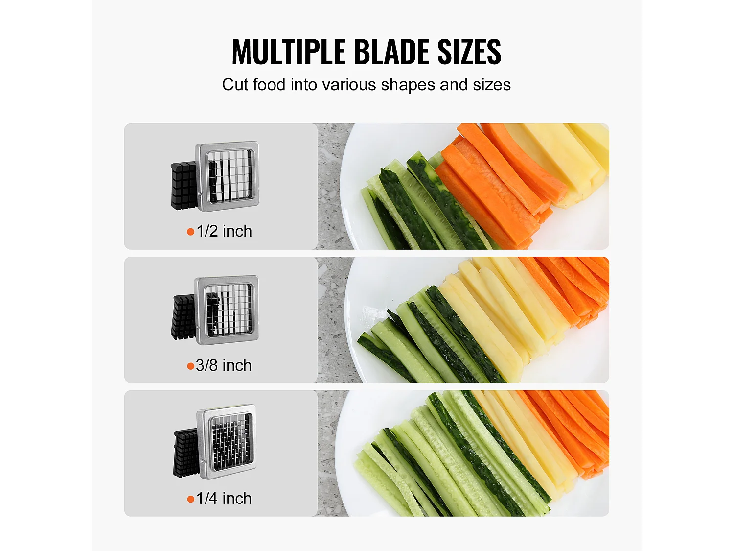 Coupe-frites et Légumes, SucceBuy Coupe-frites, Hachoir à Pommes de Terre et Légumes en Acier Inoxydable avec 3 Lames
