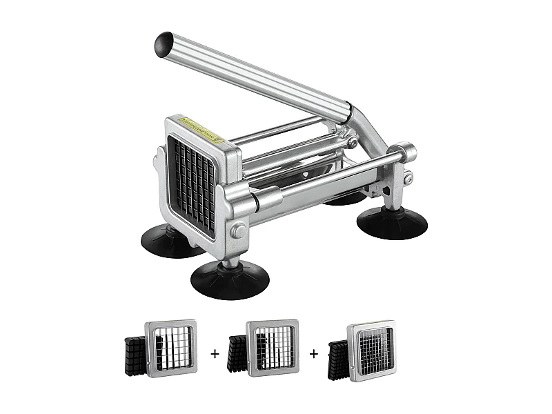 Coupe-frites et Légumes, SucceBuy Coupe-frites, Hachoir à Pommes de Terre et Légumes en Acier Inoxydable avec 3 Lames