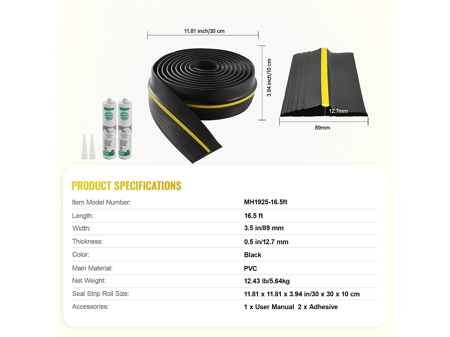 Afdichtingsband SucceBuy voor Garagedeur Drempel 503cm PVC Universeel en Waterdicht