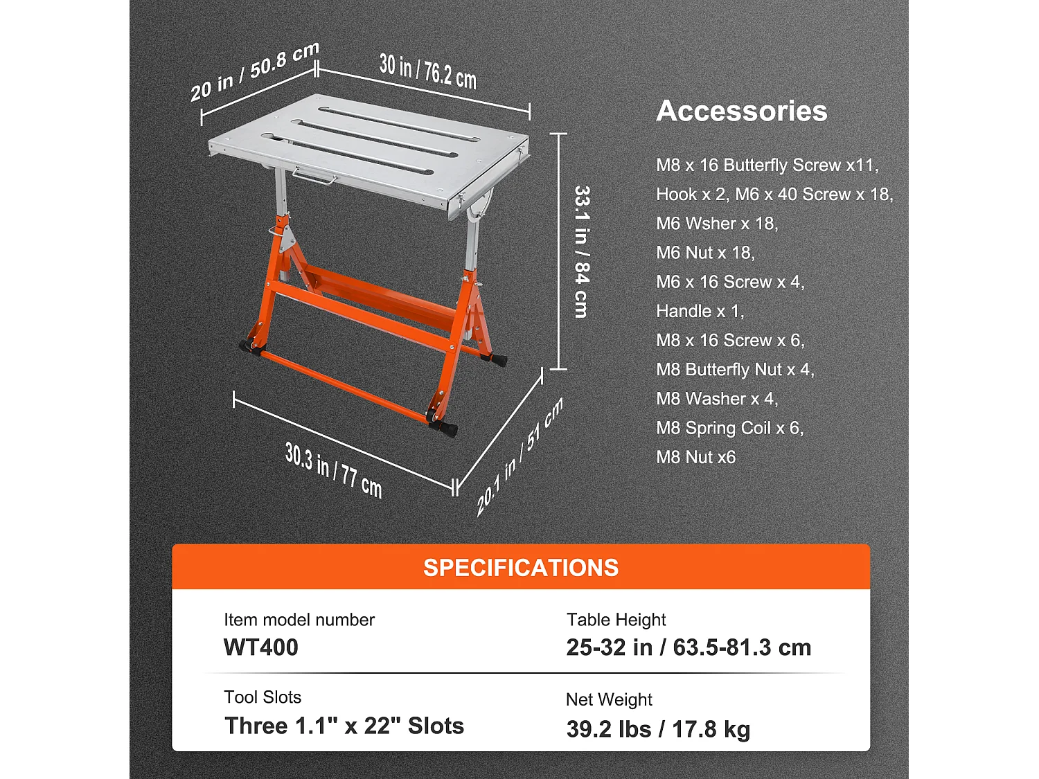 Lastafel SucceBuy Lastafel 76,2 x 50,8 cm, Stalen Werkbank met een Draagvermogen van 181 kg (400 lb), Opvouwbaar Ontwerp