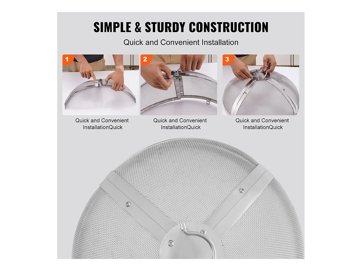 Couvercle de Protection SucceBuy de 69cm pour Foyer à Bois, Couvercle en Acier Inoxydable, Couvercle de Foyer Extérieur avec Écran Supérieur à Ouverture Facile