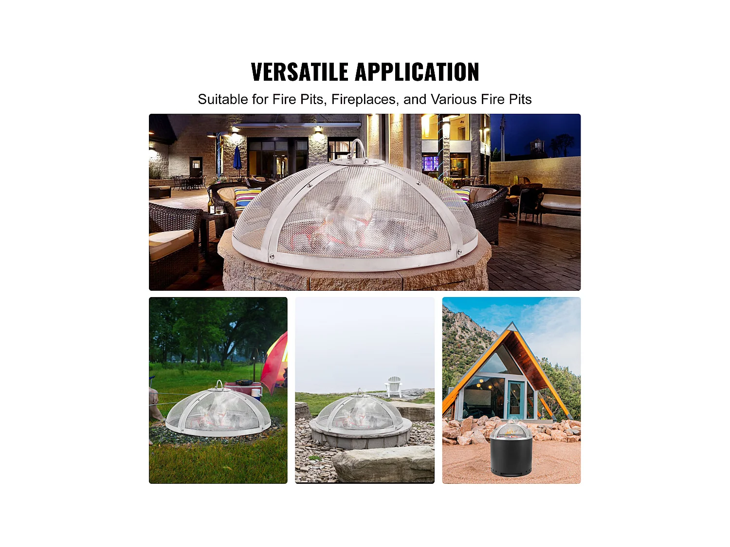 Couvercle de Protection SucceBuy de 69cm pour Foyer à Bois, Couvercle en Acier Inoxydable, Couvercle de Foyer Extérieur avec Écran Supérieur à Ouverture Facile