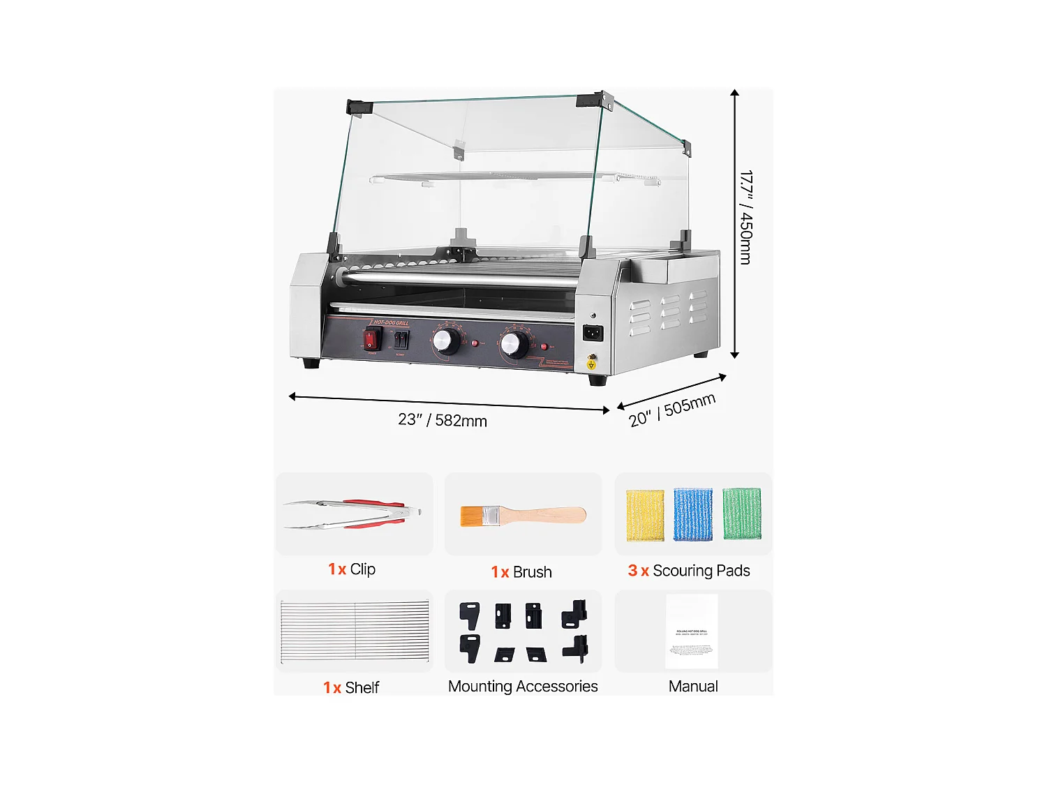 Machine à Hot-Dogs Commerciale SucceBuy, avec 11 Rouleaux et Étagère Amovible, Grille en Acier Inoxydable, Contrôle de Température Indépendant