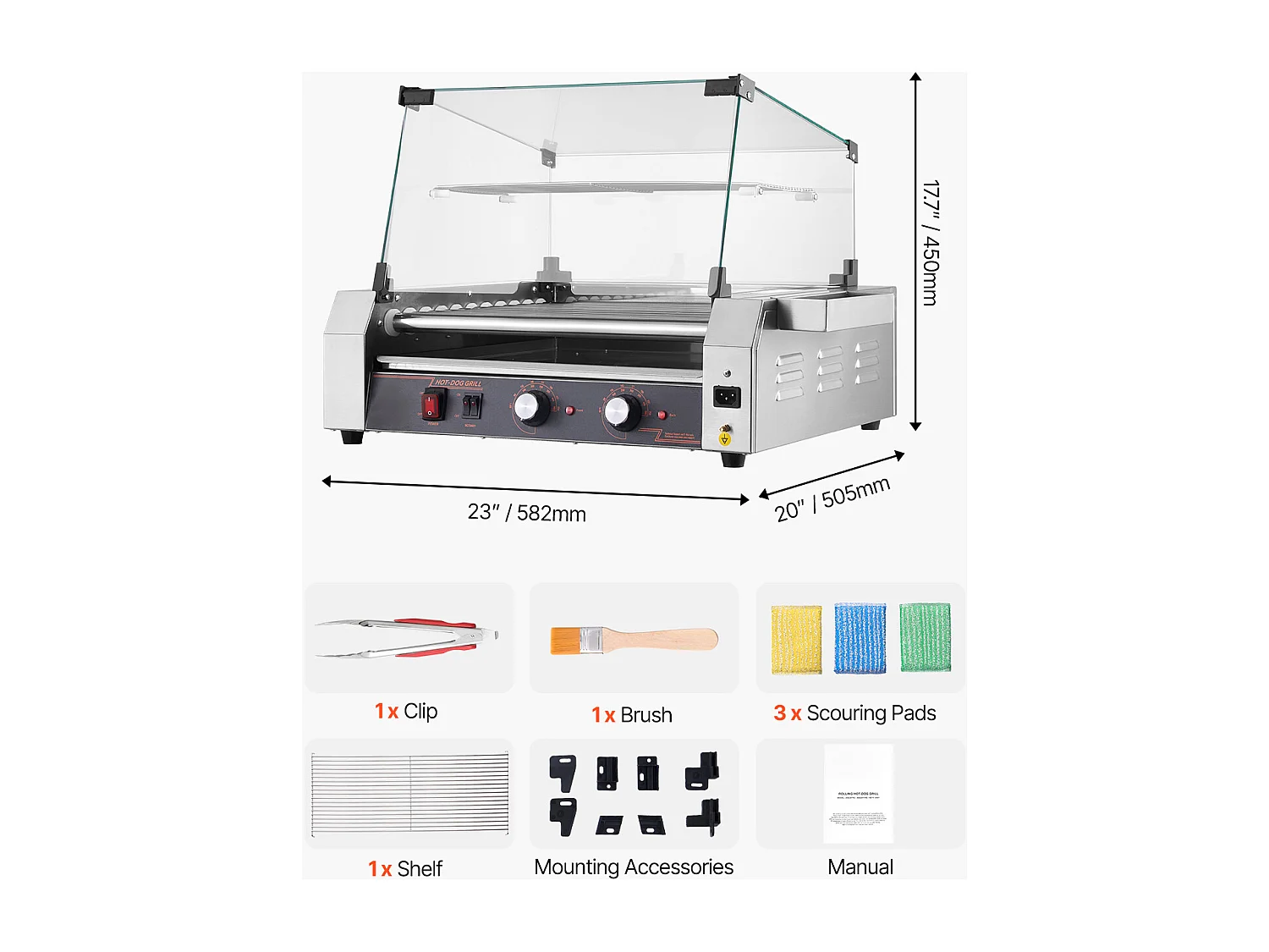 Machine à Hot-Dogs Commerciale SucceBuy, avec 11 Rouleaux et Étagère Amovible, Grille en Acier Inoxydable, Contrôle de Température Indépendant