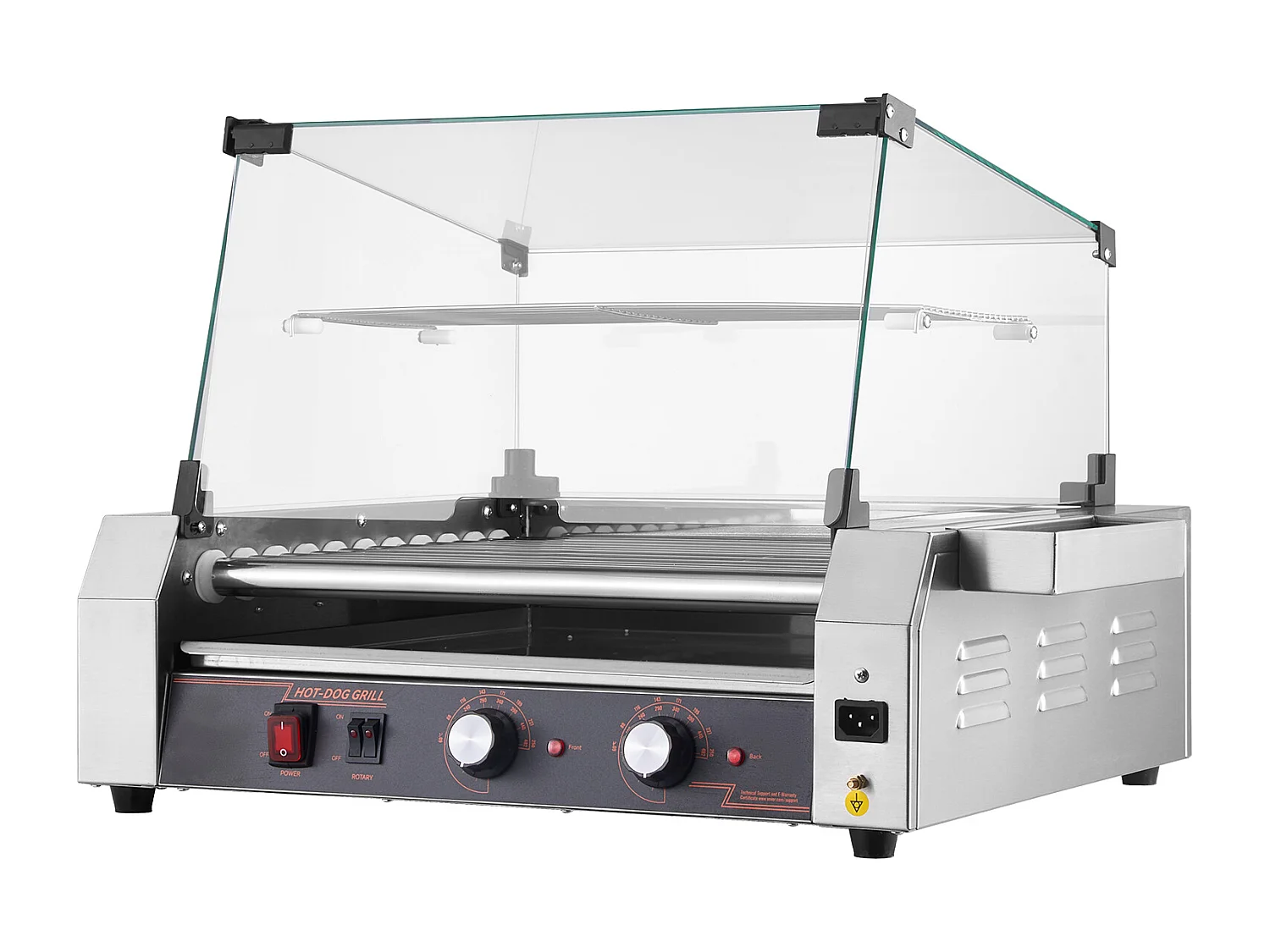 Machine à Hot-Dogs Commerciale SucceBuy, avec 11 Rouleaux et Étagère Amovible, Grille en Acier Inoxydable, Contrôle de Température Indépendant