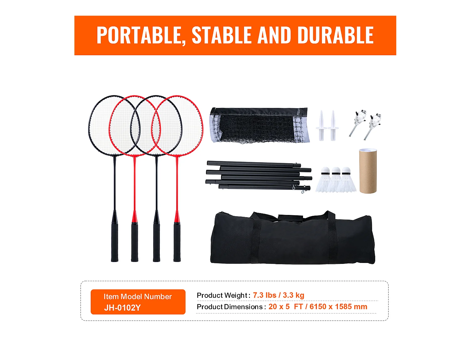 Filet de Badminton SucceBuy, Set Filet de Badminton Portable Extérieur avec Raquettes et Volants