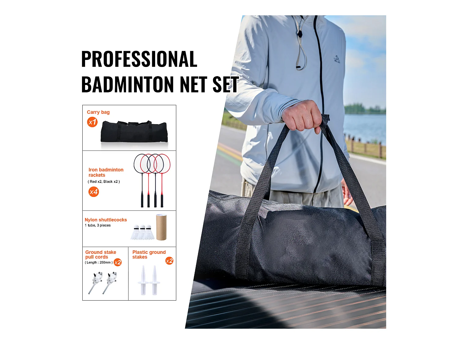 Filet de Badminton SucceBuy, Set Filet de Badminton Portable Extérieur avec Raquettes et Volants