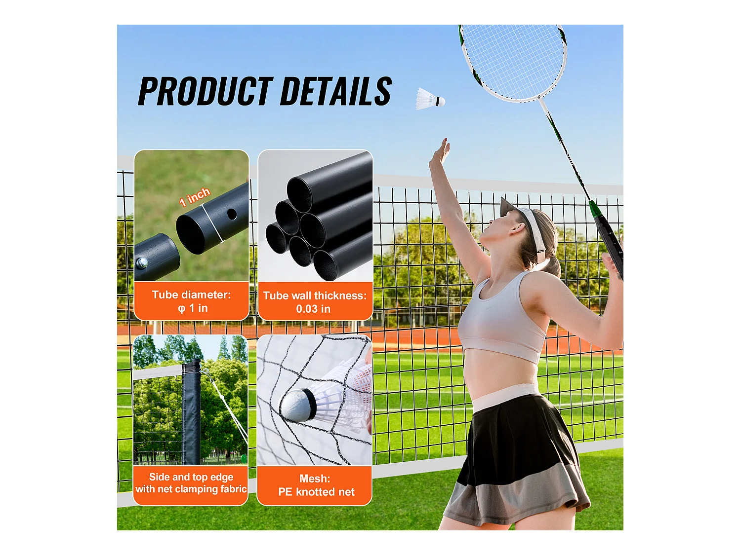 Filet de Badminton SucceBuy, Set Filet de Badminton Portable Extérieur avec Raquettes et Volants