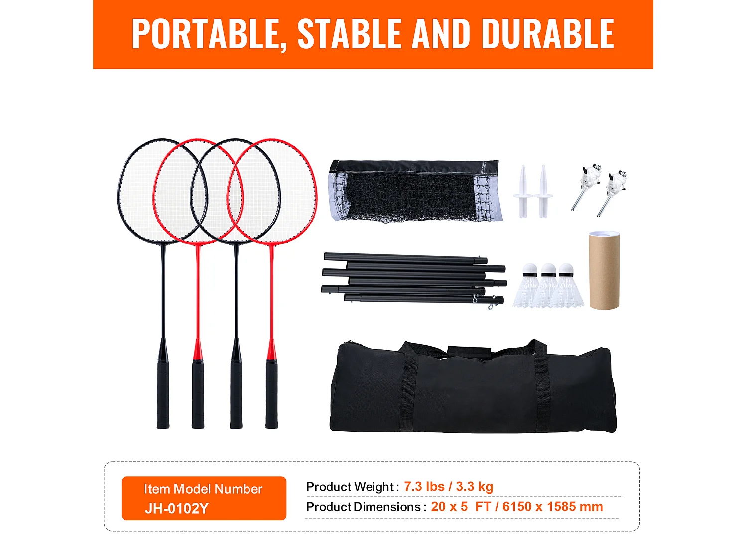 Filet de Badminton SucceBuy, Set Filet de Badminton Portable Extérieur avec Raquettes et Volants