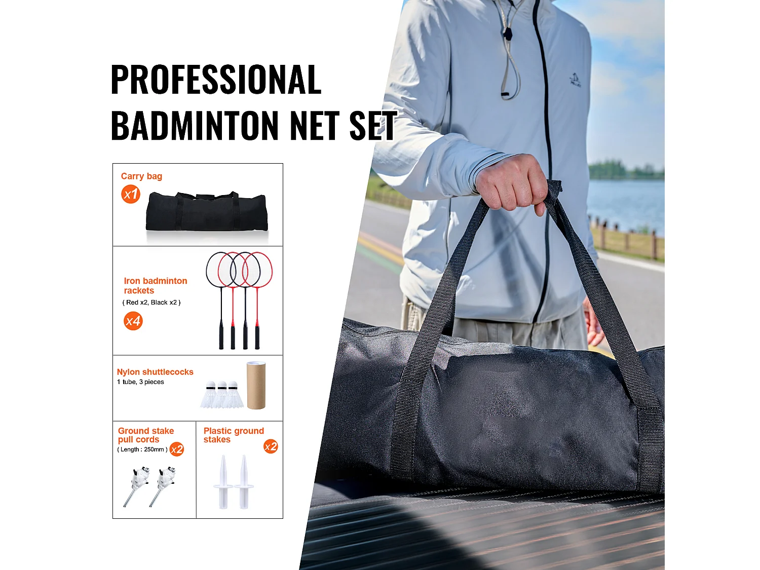 Filet de Badminton SucceBuy, Set Filet de Badminton Portable Extérieur avec Raquettes et Volants