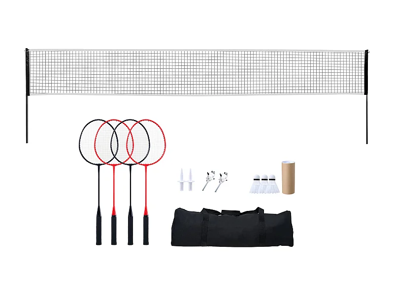 Filet de Badminton SucceBuy, Set Filet de Badminton Portable Extérieur avec Raquettes et Volants