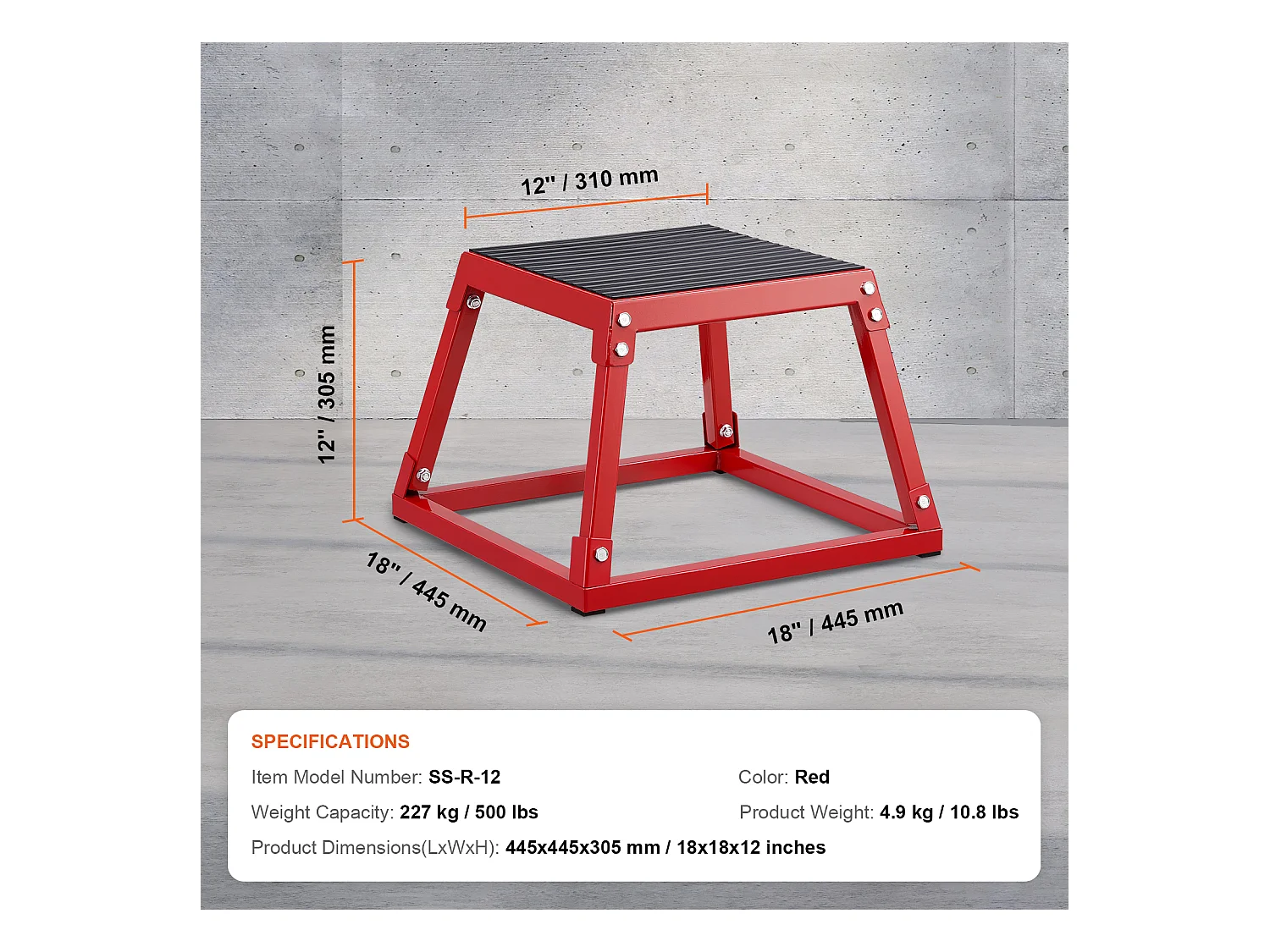 Caixa de Salto Pliométrico SucceBuy, 44,5x44,5x30,5 cm, Vermelho, Carga 227 kg, para Treinamento Pliométrico Step-up