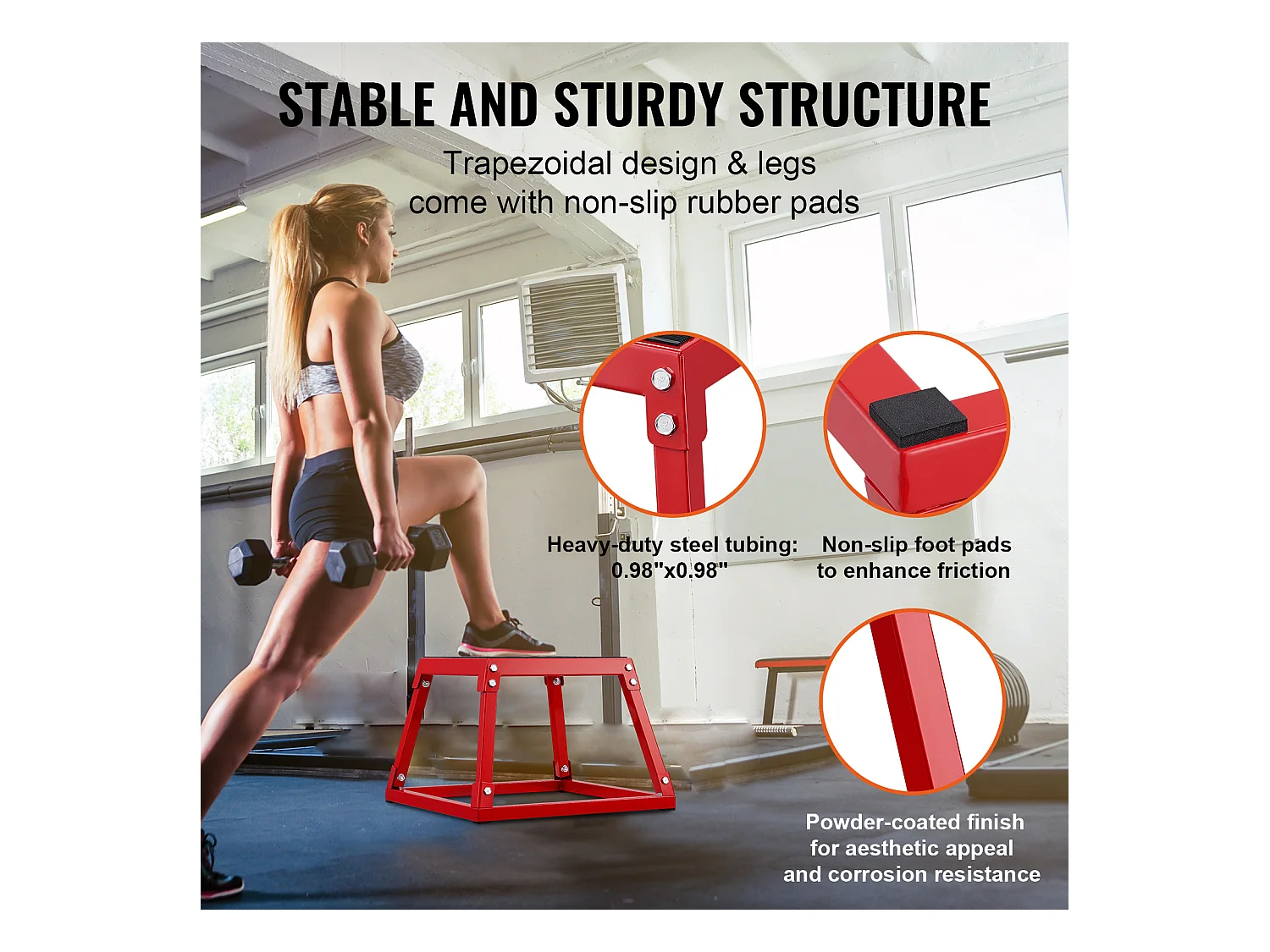 Caixa de Salto Pliométrico SucceBuy, 44,5x44,5x30,5 cm, Vermelho, Carga 227 kg, para Treinamento Pliométrico Step-up