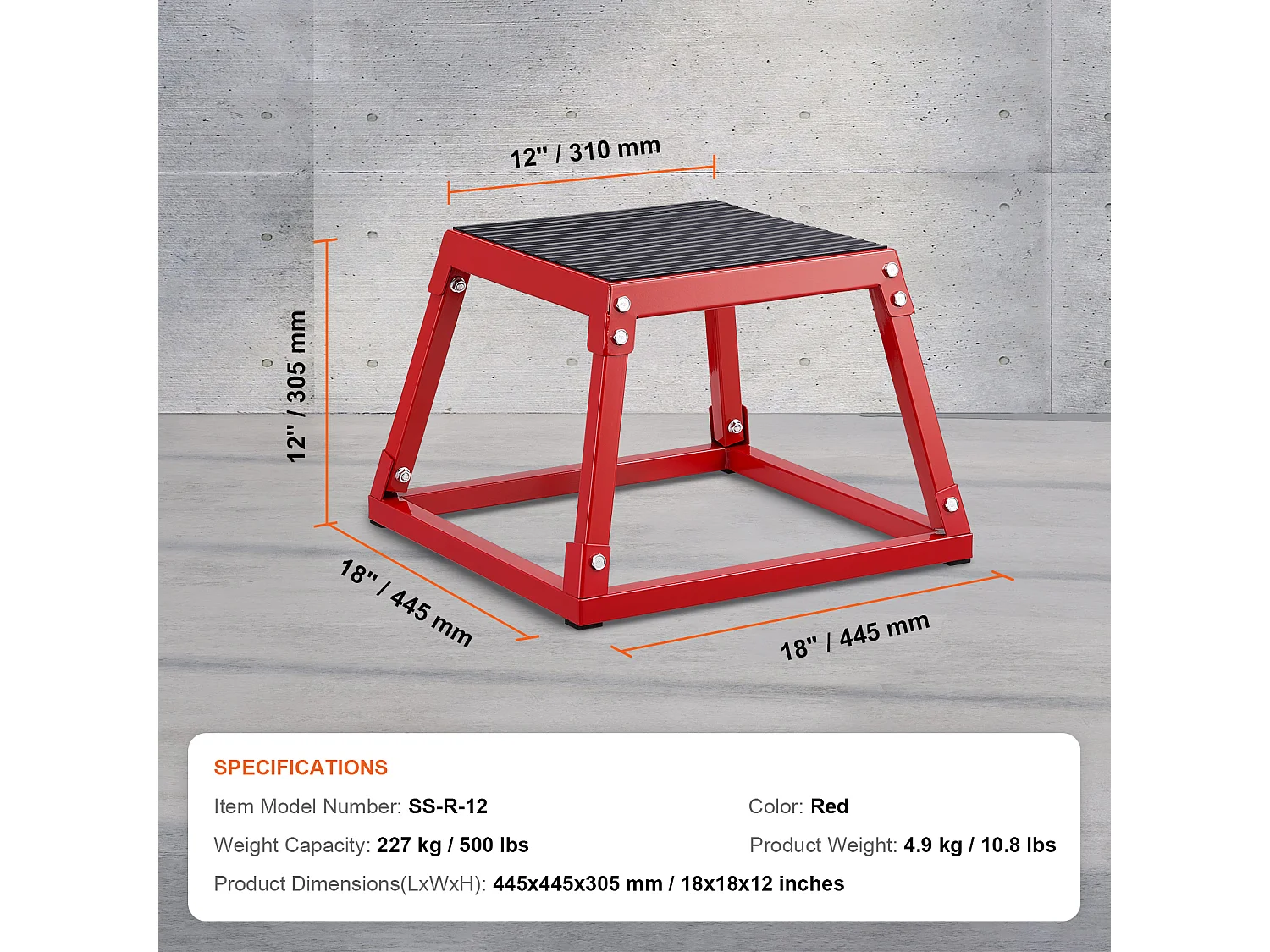 Pliometrische Springdoos SucceBuy, 44,5x44,5x30,5 cm, Rood, Lading 227 kg, voor Pliometrische Step-up-Training