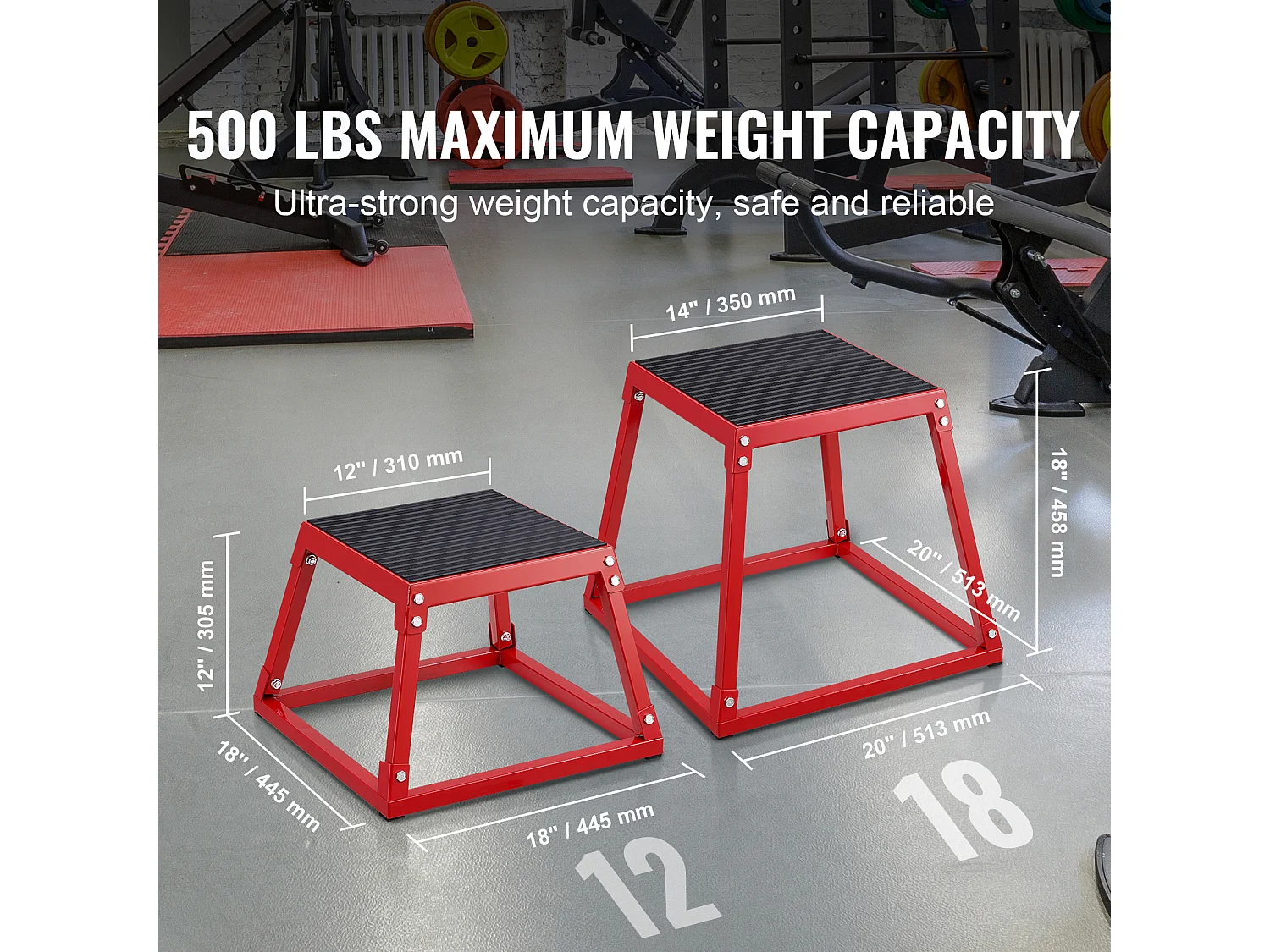 Pliometrische Springdoos SucceBuy, 44,5x44,5x30,5 cm, Rood, Lading 227 kg, voor Pliometrische Step-up-Training