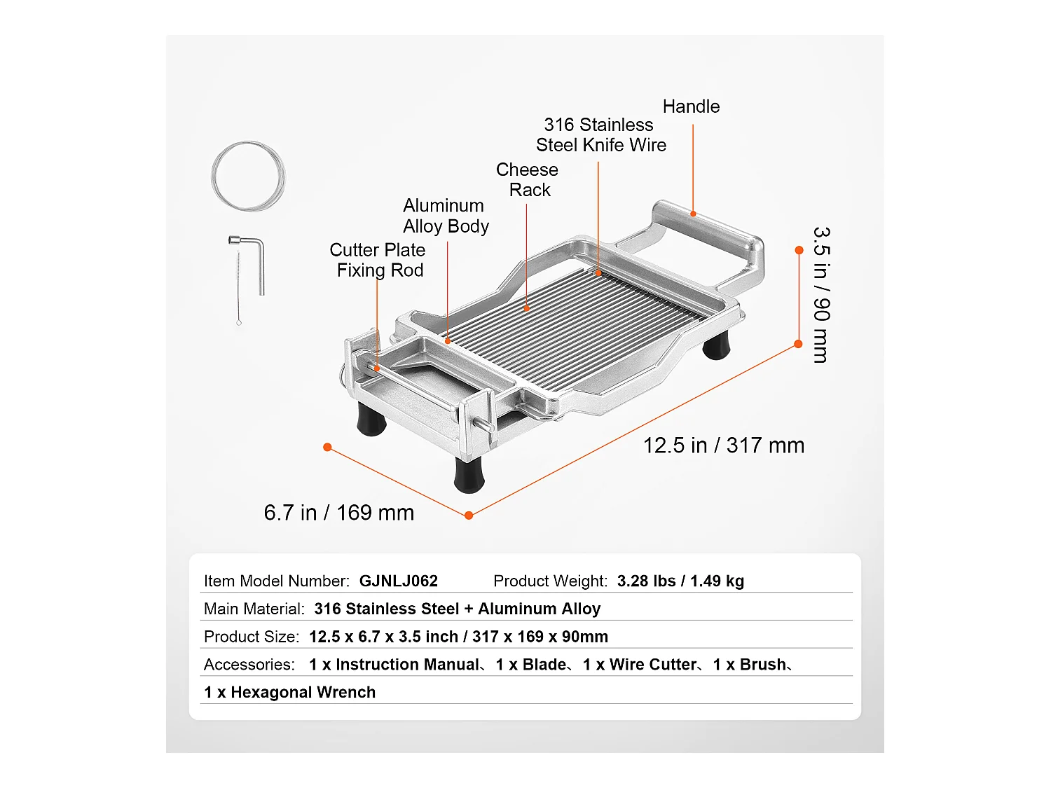 Cortador de Queso Fino SucceBuy, Hilo de 0,5 cm, para Queso, Cocina, 0 V, Aleación de Aluminio, Plata