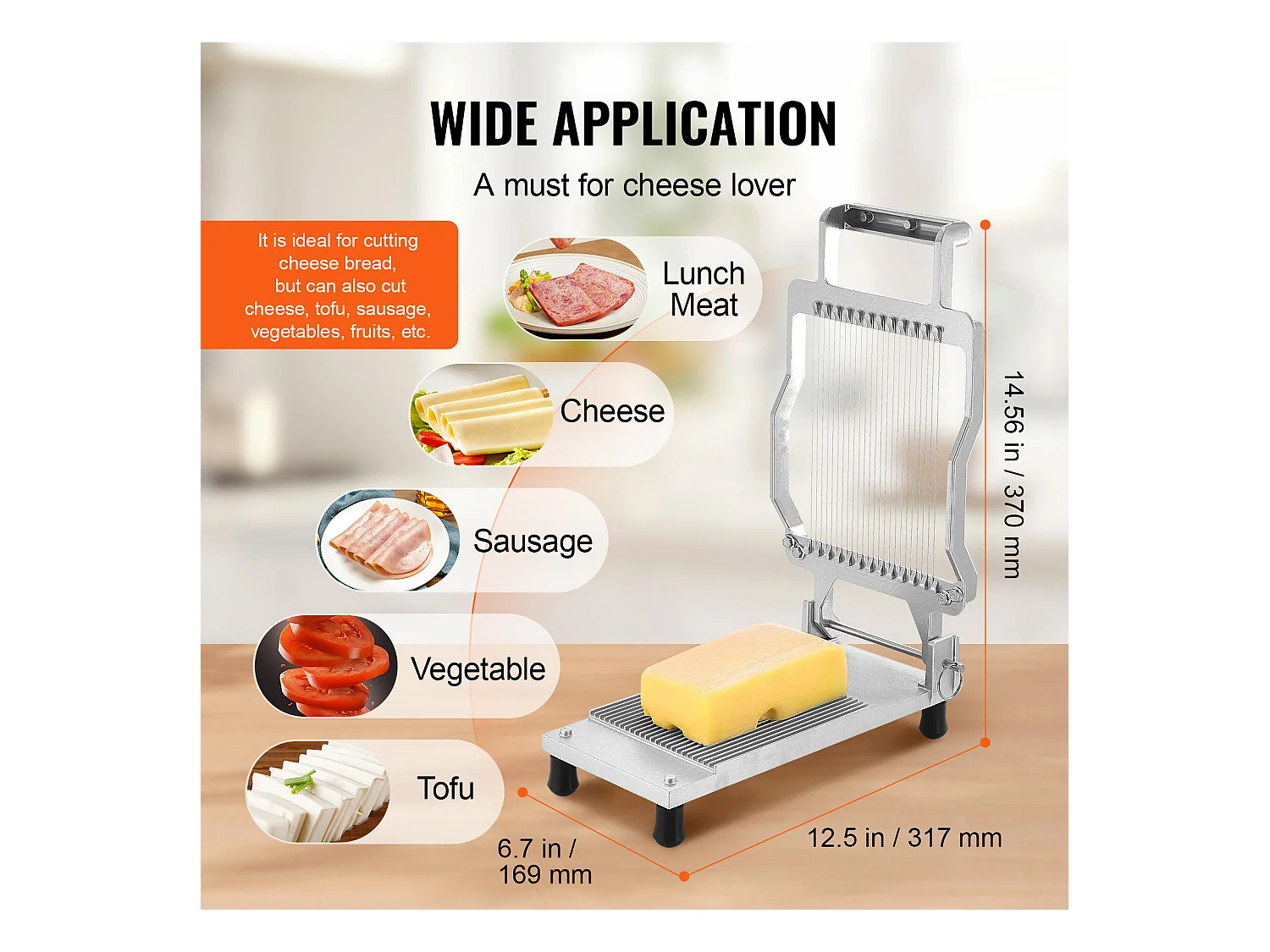 Cortador de Queso Fino SucceBuy, Hilo de 0,5 cm, para Queso, Cocina, 0 V, Aleación de Aluminio, Plata