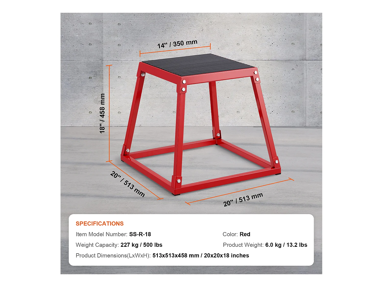 Boîte de Saut Pliométrique SucceBuy, Boîte de Pliométrie, 51.3x51.3x45.8 cm, Charge 227 kg