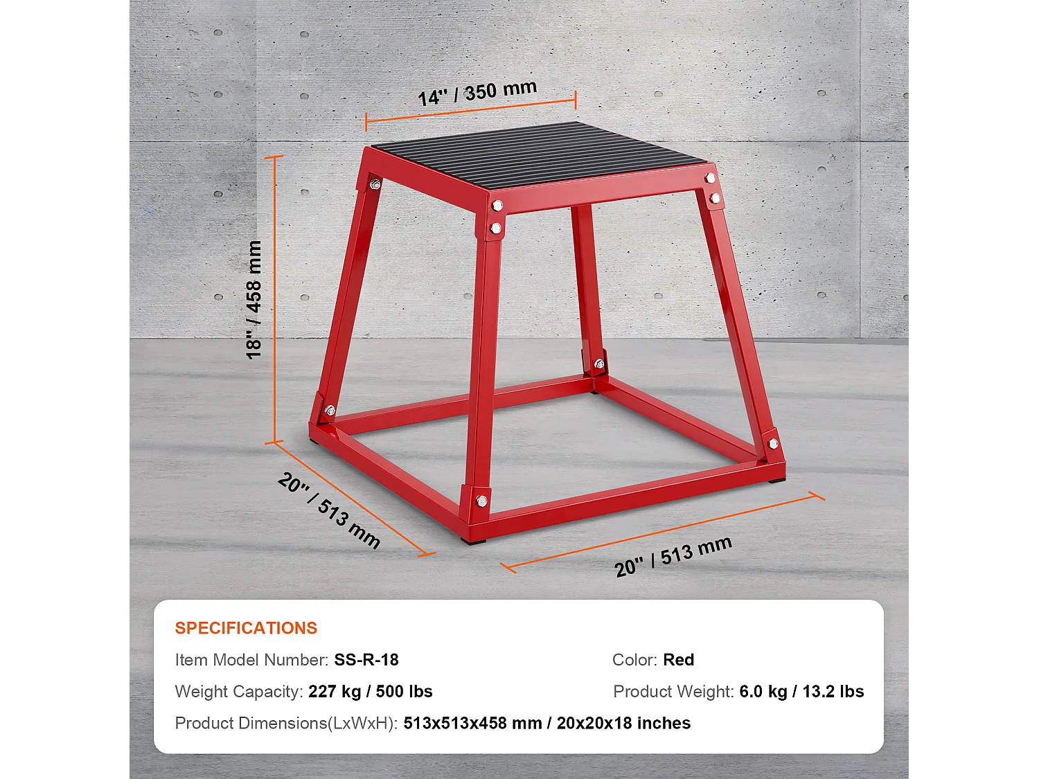 Pliometrische Sprongkist SucceBuy, Pliometrische Kist, 51.3x51.3x45.8 cm, Laadvermogen 227 kg, in Hout