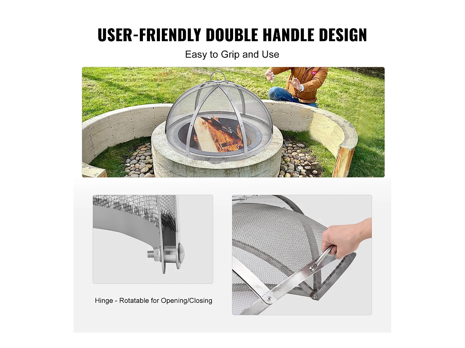 Couvercle de Protection SucceBuy contre les Étincelles pour Foyer Rond de 91.44cm en Acier Inoxydable pour Combustion du Bois