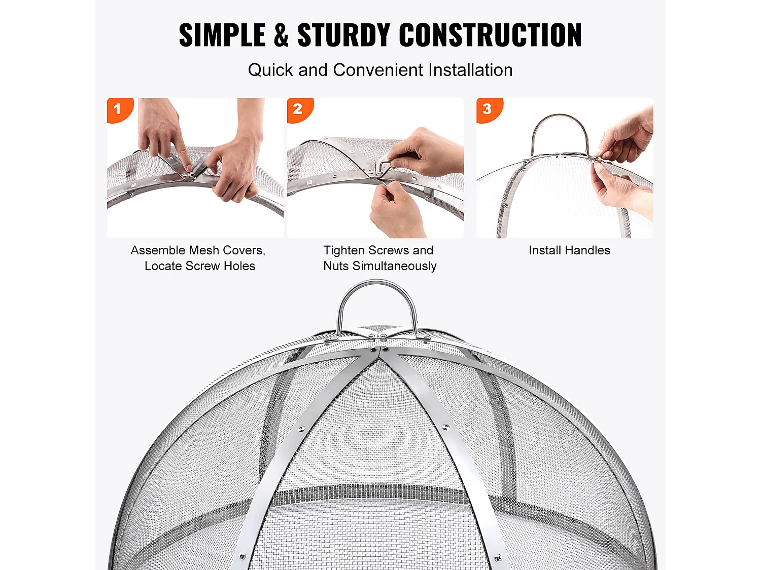 Couvercle de Protection SucceBuy contre les Étincelles pour Foyer Rond de 91.44cm en Acier Inoxydable pour Combustion du Bois