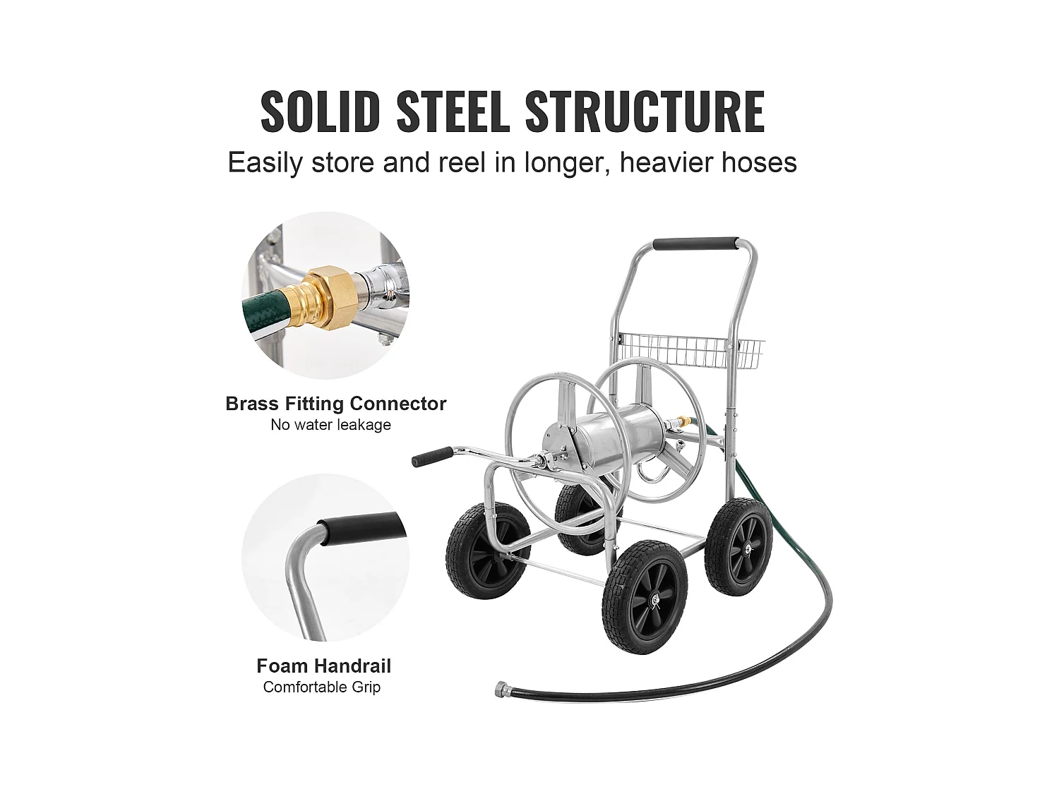 Bębenek Wózka SucceBuy Wózek na Bęben z Wężem – Mieści do 91 Metrów Węża o Średnicy 1,8 cm. Wytrzymała Stalowa Konstrukcja do Użytku na Zewnątrz, 950 x 560 x 970 mm