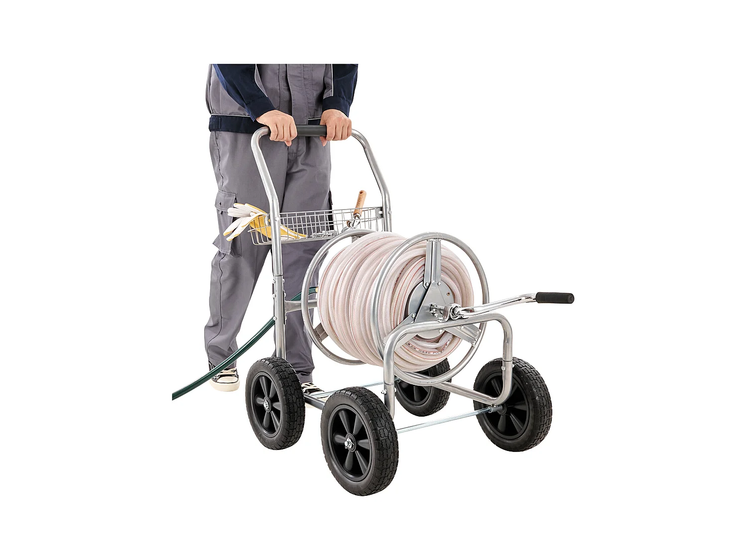 Bębenek Wózka SucceBuy Wózek na Bęben z Wężem – Mieści do 91 Metrów Węża o Średnicy 1,8 cm. Wytrzymała Stalowa Konstrukcja do Użytku na Zewnątrz, 950 x 560 x 970 mm