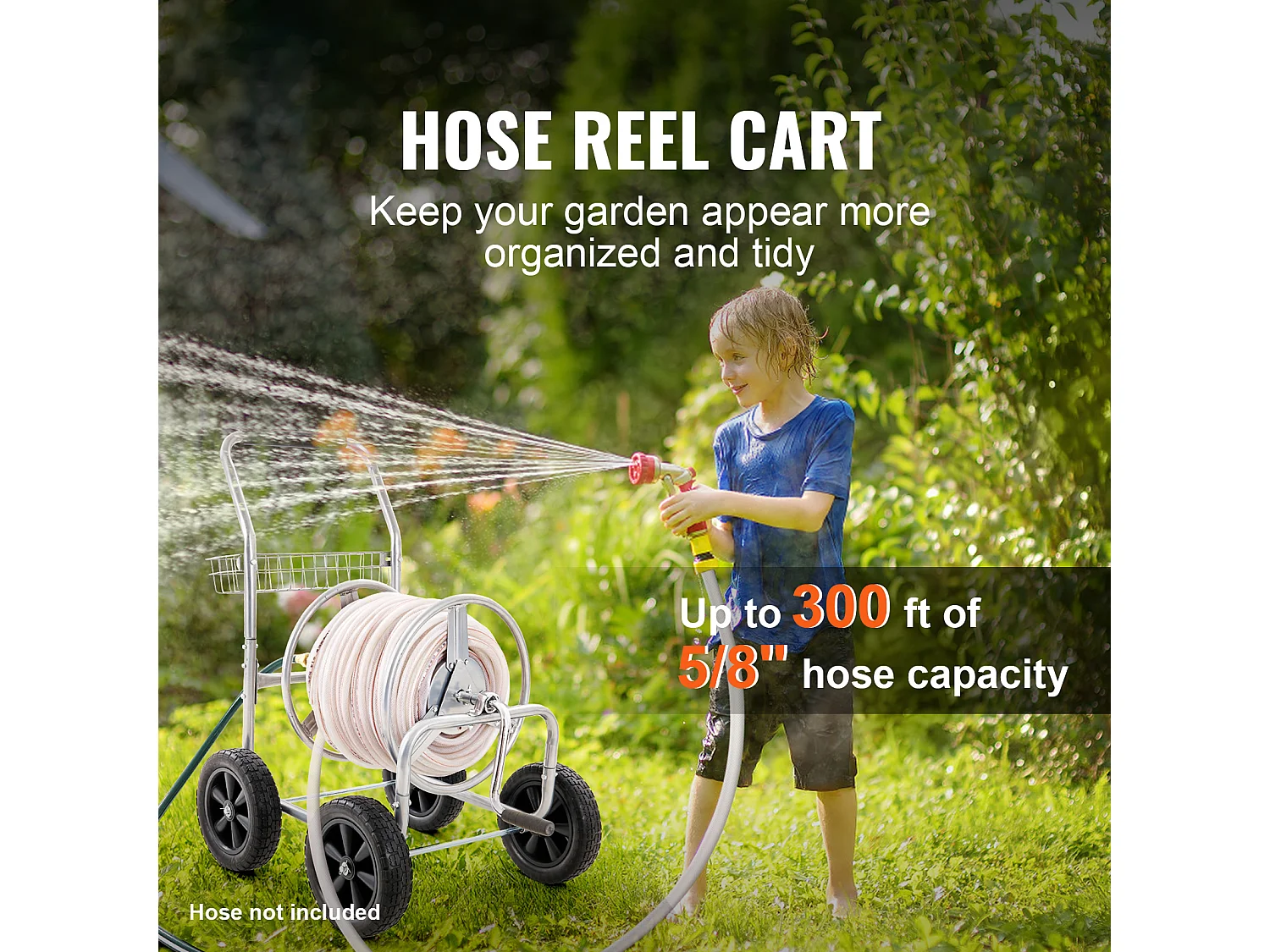 Dévidoir Chariot SucceBuy Chariot Enrouleur de Tuyau 91 m, Robuste pour Jardin avec Roues