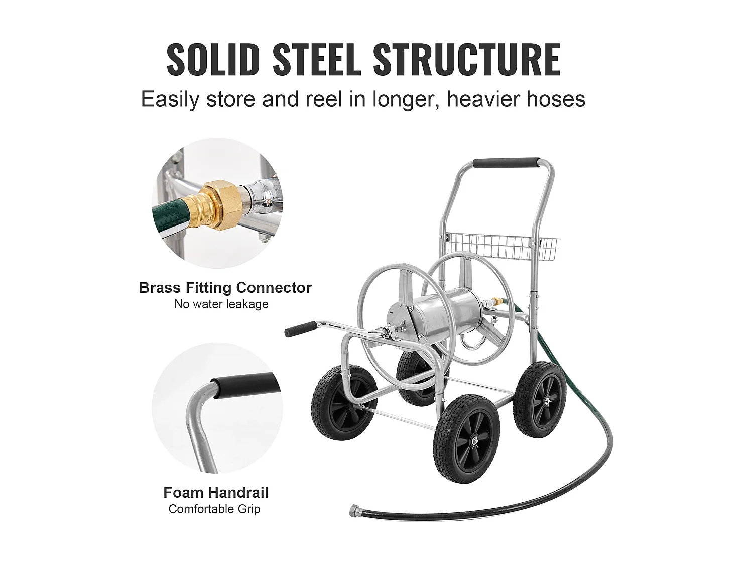 Dévidoir Chariot SucceBuy Chariot Enrouleur de Tuyau 91 m, Robuste pour Jardin avec Roues