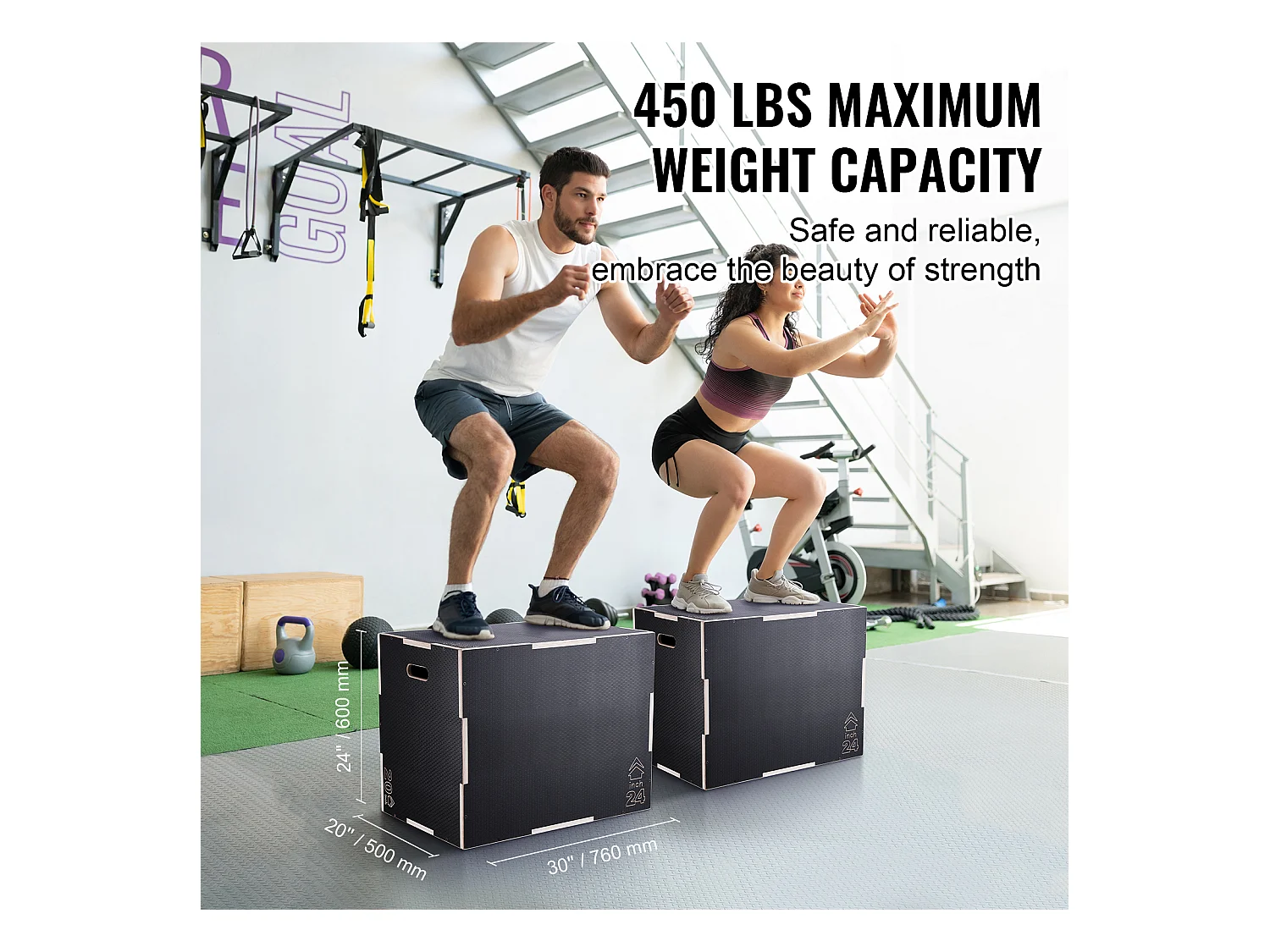 Pliometrischer Sprungkasten SucceBuy, 3 in 1, Trainings-Sprungkiste Fitness, 76/60/50 cm