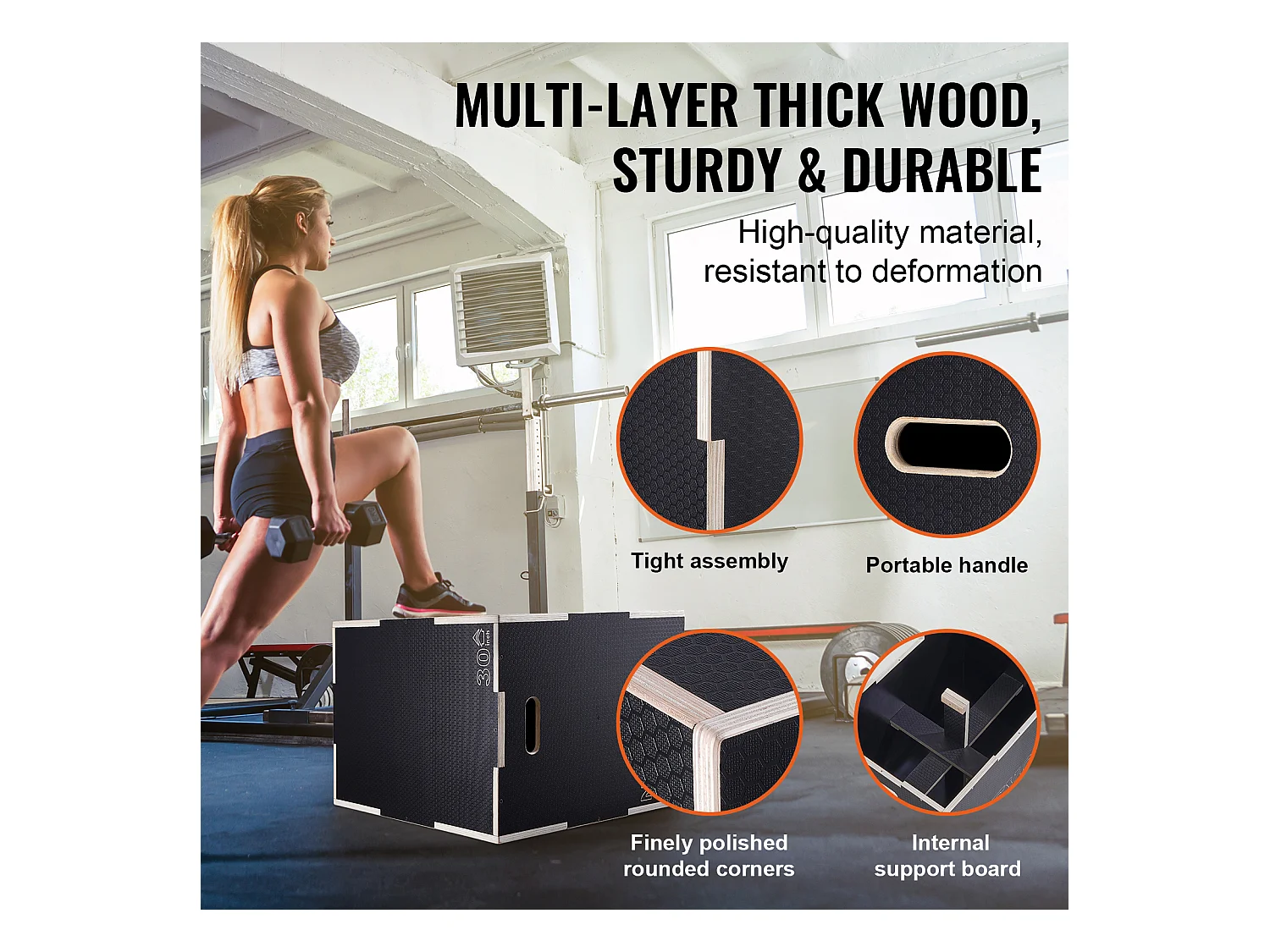 Pliometrischer Sprungkasten SucceBuy, 3 in 1, Trainings-Sprungkiste Fitness, 76/60/50 cm