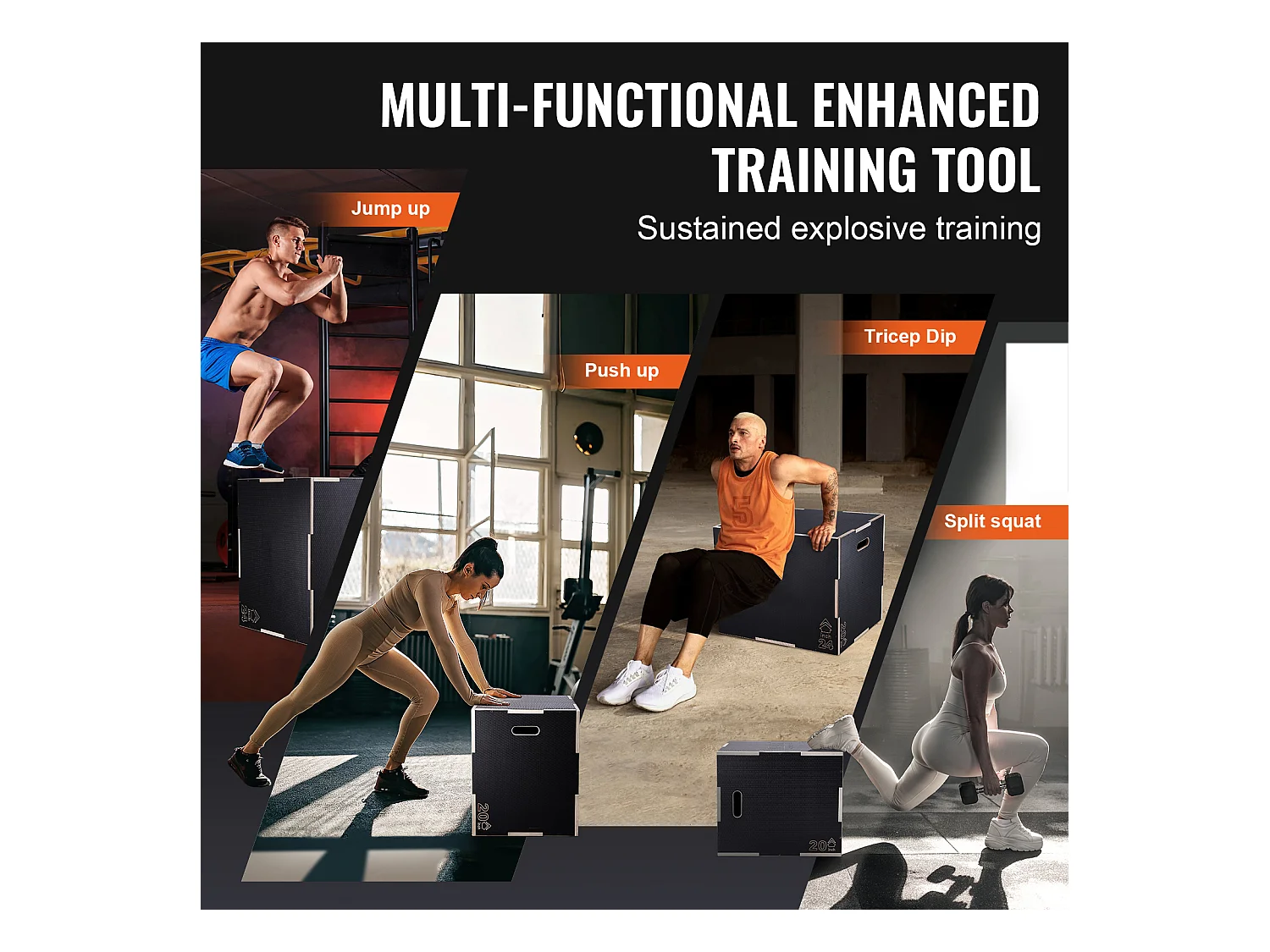 Pliometrischer Sprungkasten SucceBuy, 3 in 1, Trainings-Sprungkiste Fitness, 76/60/50 cm