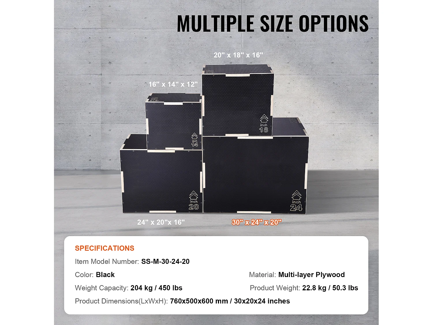 Pliometrischer Sprungkasten SucceBuy, 3 in 1, Trainings-Sprungkiste Fitness, 76/60/50 cm